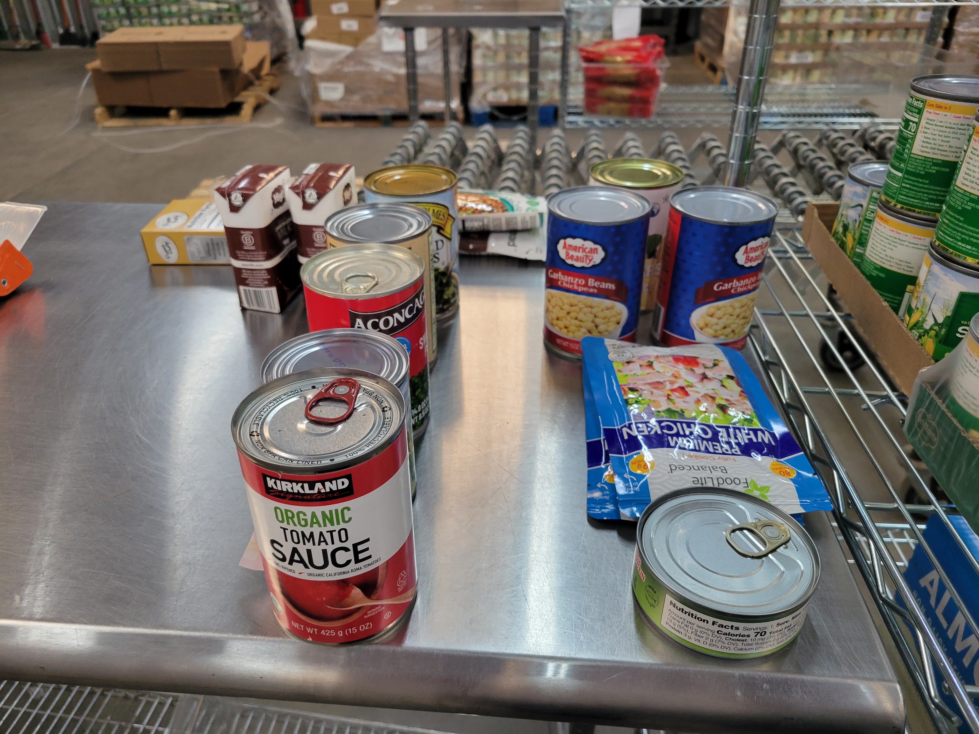 Dry goods on metal table.